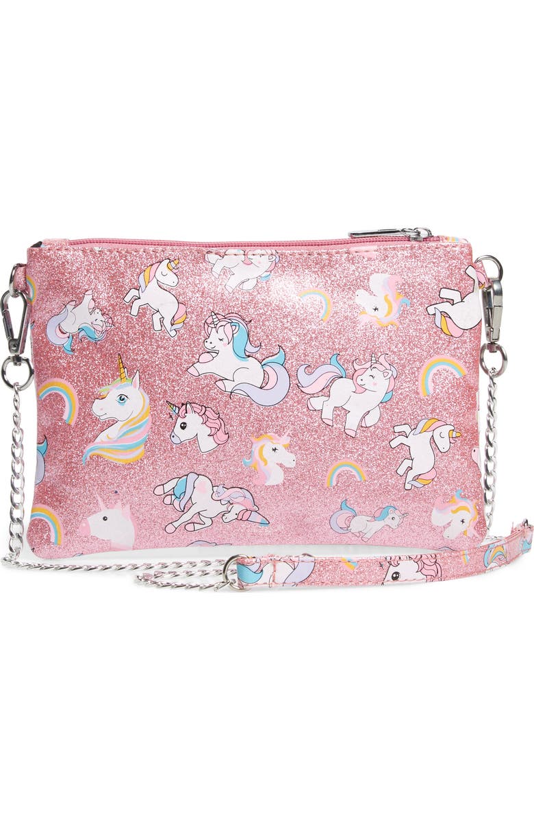 Bari Lynn Glitter Unicorn Shoulder Bag, Alternate, color,