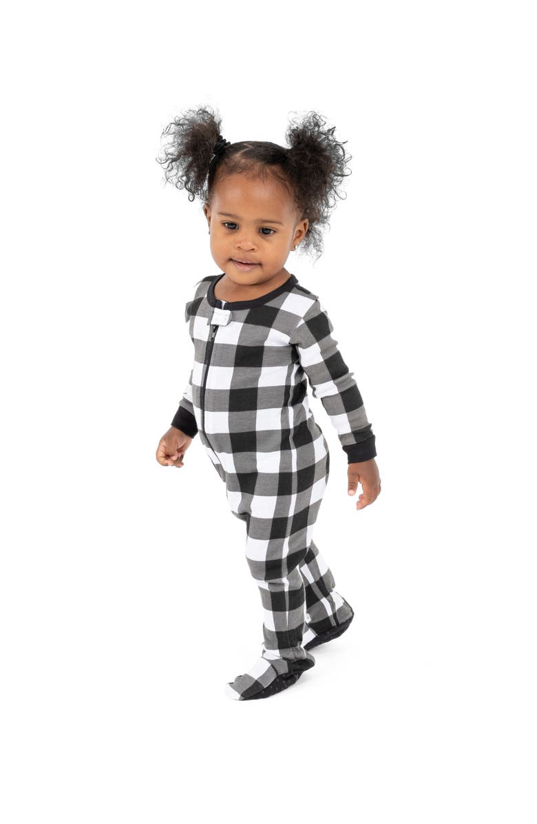Leveret Footed Plaid Cotton Matching Family Holiday Pajamas, Main, color, Plaid Black & White