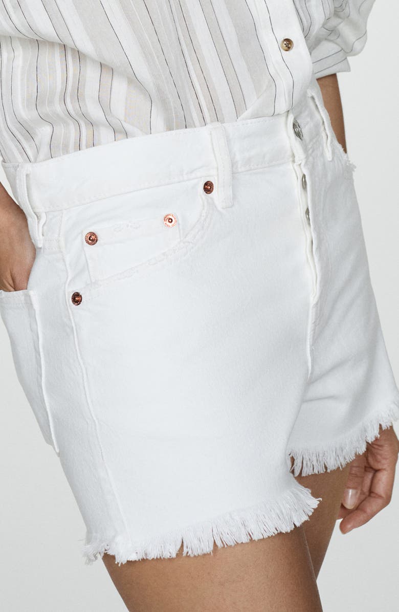 MANGO Frayed High Waist Denim Shorts, Alternate, color, 