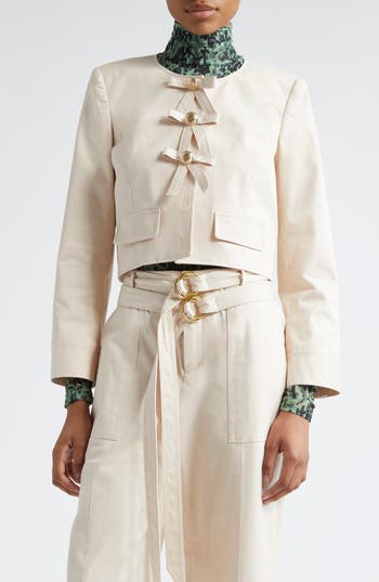 Cinq À Sept Paige Tie Front Stretch Cotton Twill Jacket In Neutral