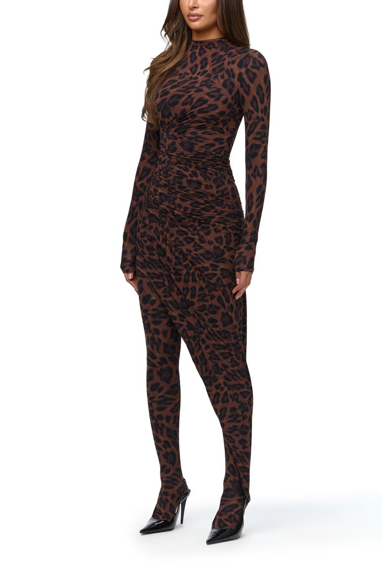 Funnel Neck Long Sleeve Jumpsuit Dress, Alternate, color, BRUSHED LEOPARD