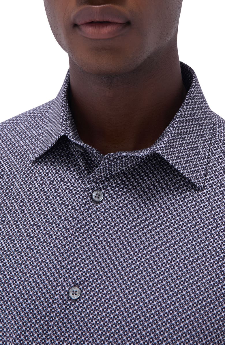 Bugatchi Miles OoohCotton<sup>®</sup> Geometric Print Short Sleeve Button-Up Shirt, Alternate, color, Black
