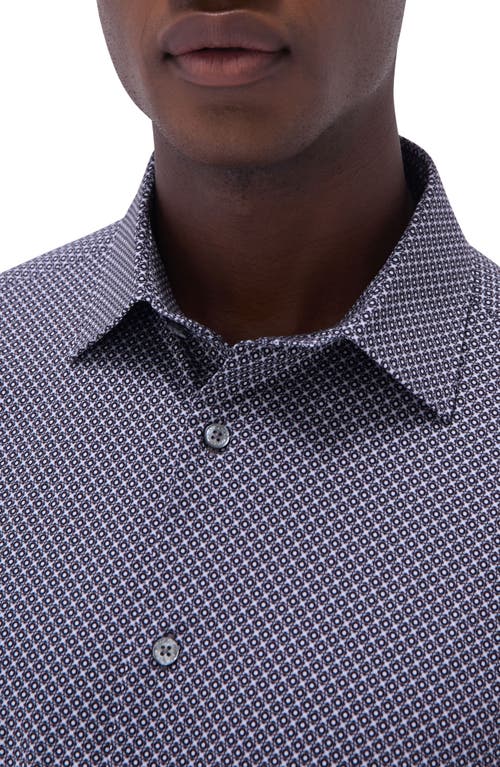 Bugatchi Miles Ooohcotton® Geometric Print Short Sleeve Button-up Shirt In Black