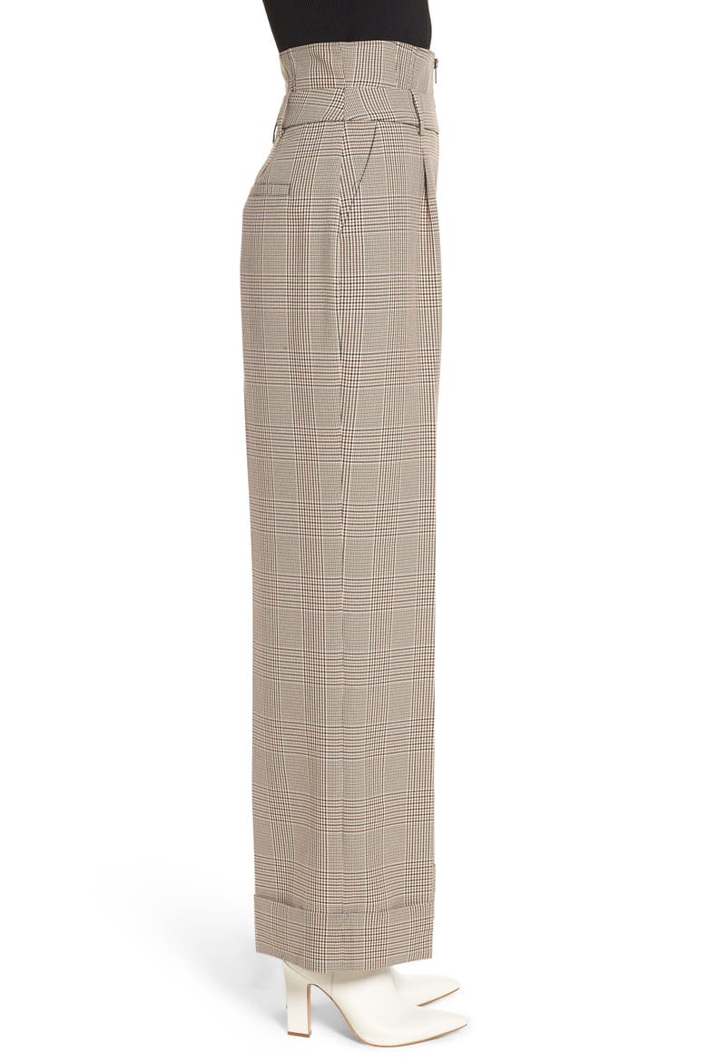 High Waist Wide Leg Trousers, Alternate, color, TAN SIENNA GLEN CHECK
