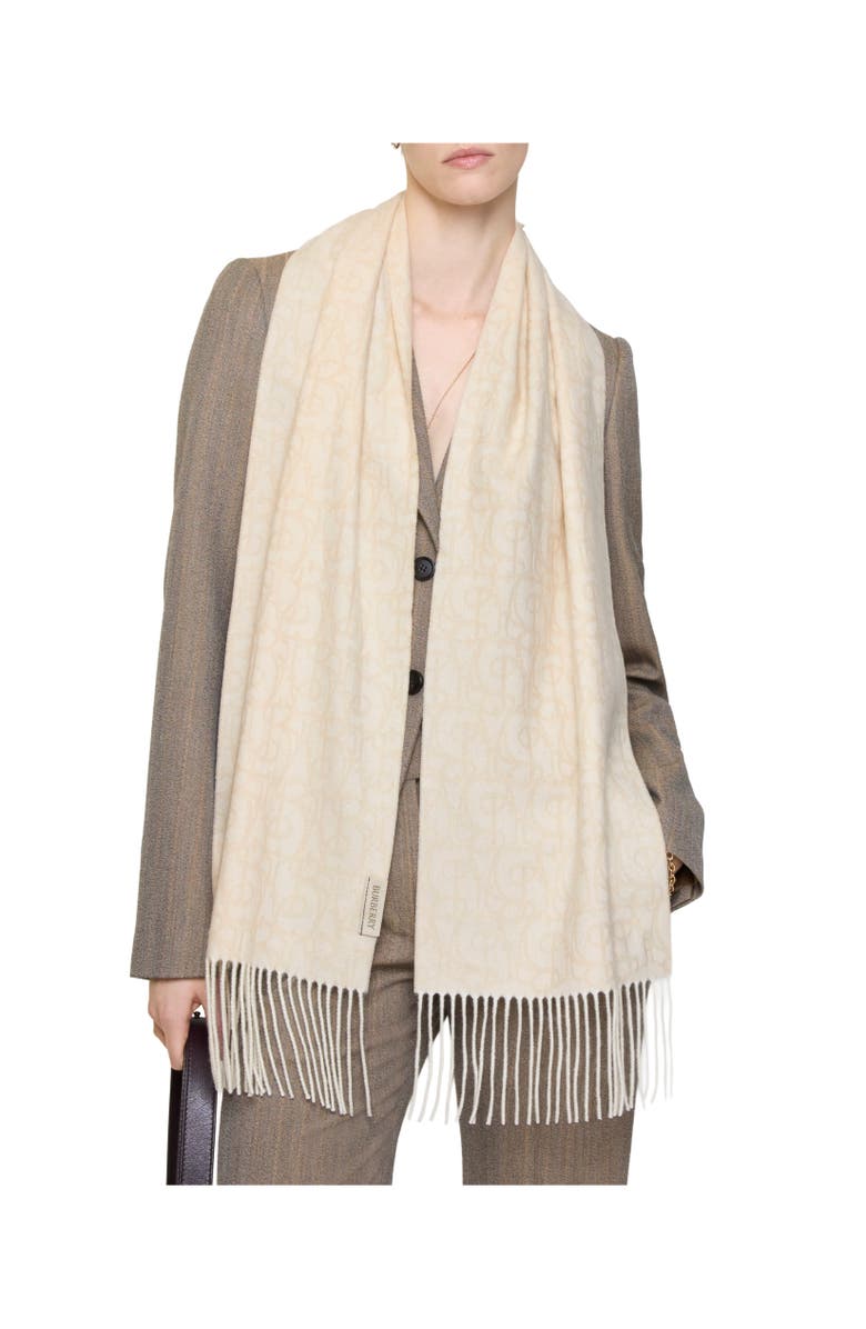 Burberry B Charm Cashmere Scarf, Alternate, color, Chalk White