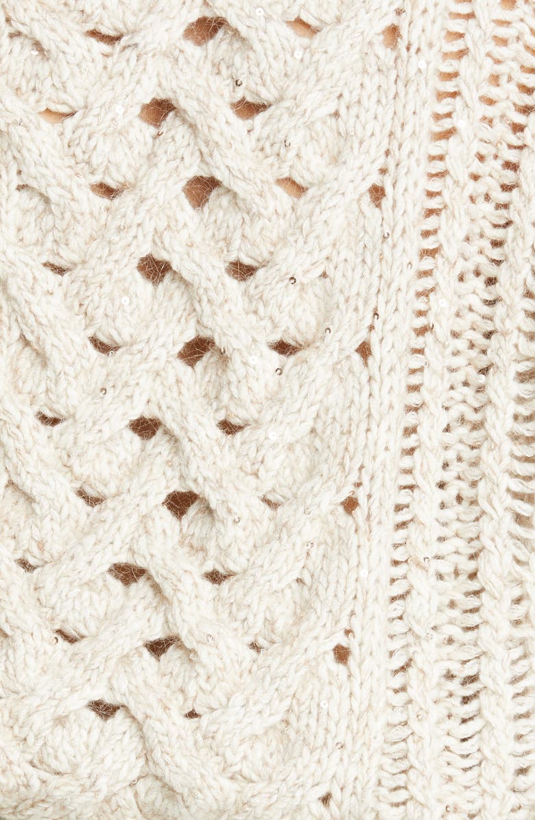Brunello Cucinelli Embellished Cable Knit Cashmere Blend Sweater, Alternate, color, 