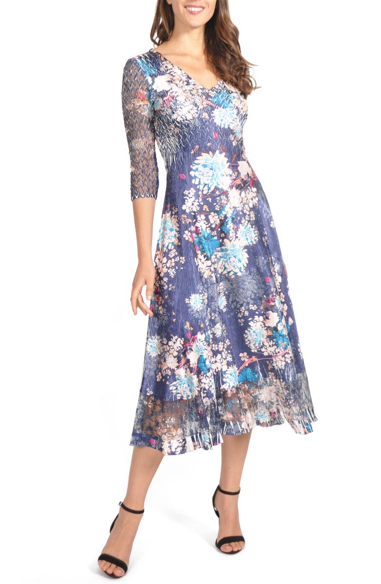 Komarov Charmeuse & Chiffon Midi Dress, Main, color,