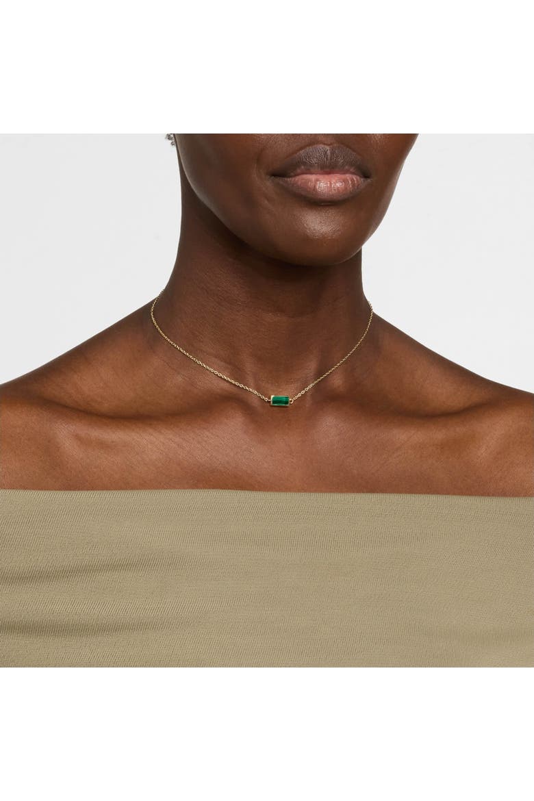 Single Station Rectangle Dash Necklace In Sterling 18K Gold Overlay, Alternate, color, GREEN
