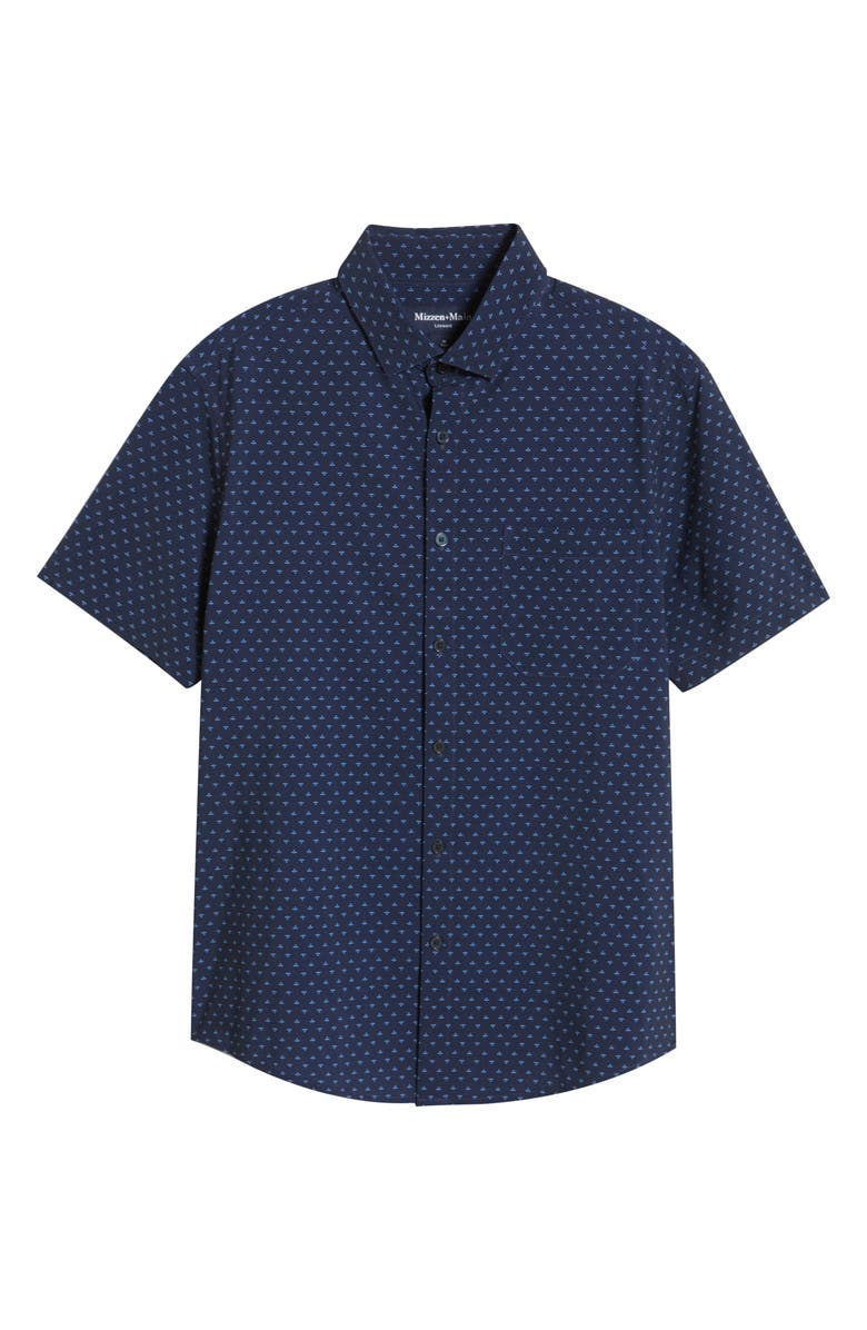 Mizzen+Main Leeward Trim Fit Neat Short Sleeve Button-Up Shirt, Alternate, color, Navy Dotted Leaf