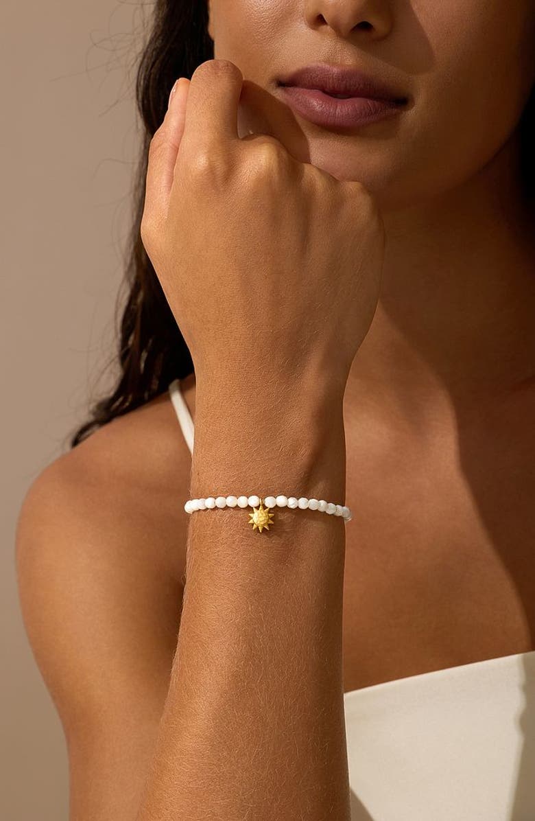Satya Jewelry Dawning Wisdom Mother of Pearl Sun Stretch Bracelet, Alternate, color, White