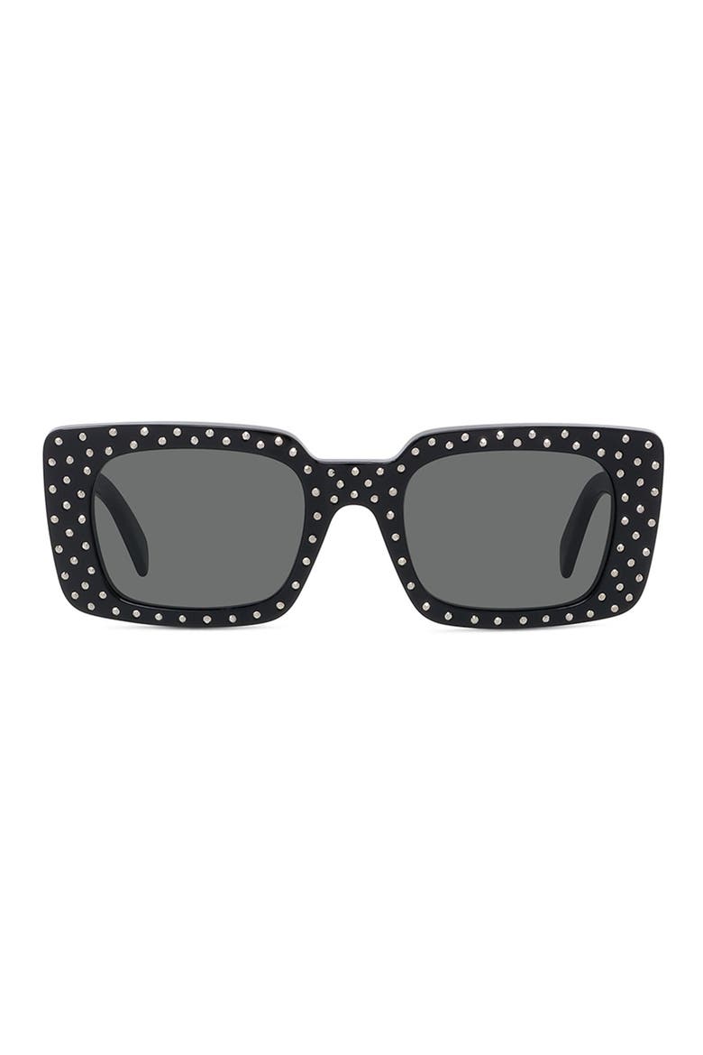 51mm Studded Rectangle Sunglasses, Main, color, SHINY BLACK / SMOKE