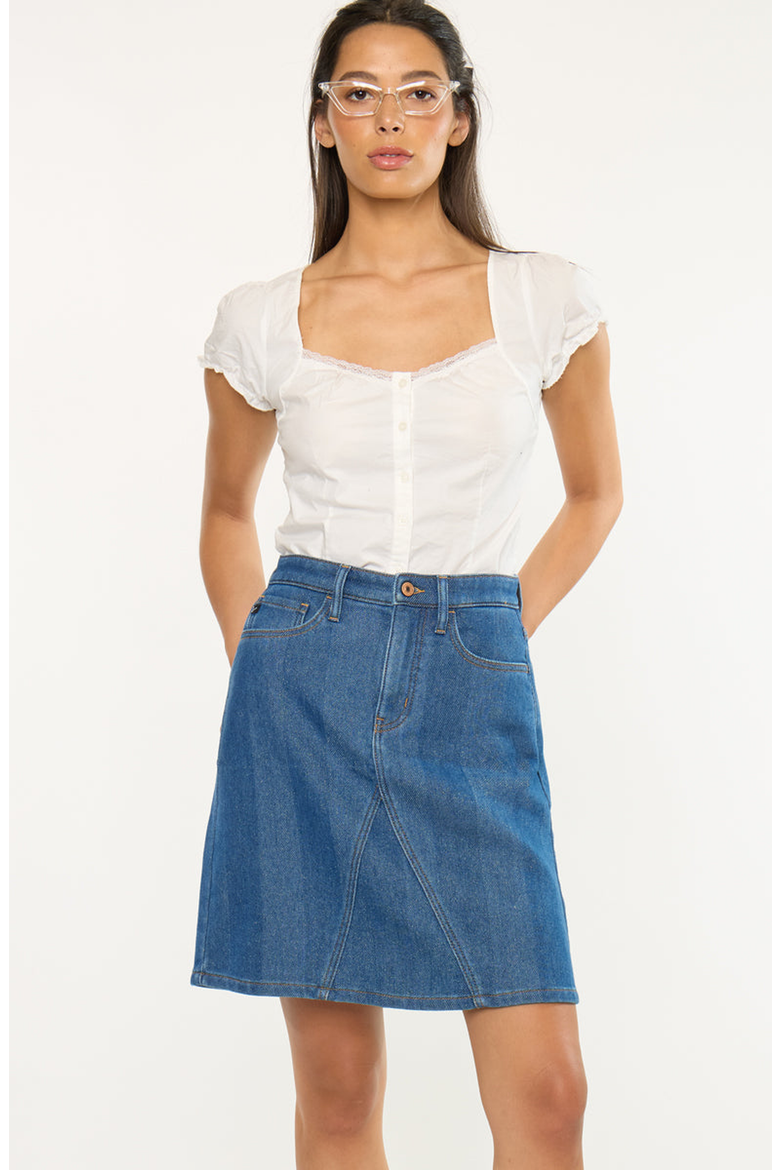 Trina High Rise Skirt, Alternate, color, Medium Wash