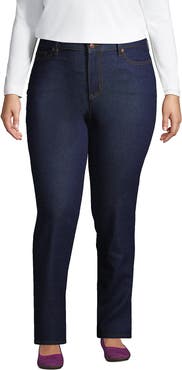 Lands' End Plus Size Mid Rise Straight Leg Blue Jeans