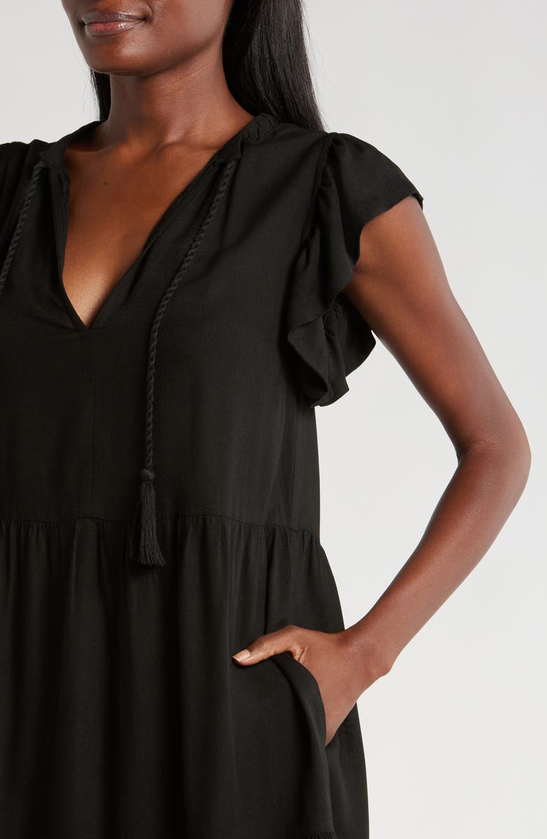 Elan Split Neck Ruffle Sleeve Cover-Up Dress, Alternate, color, 