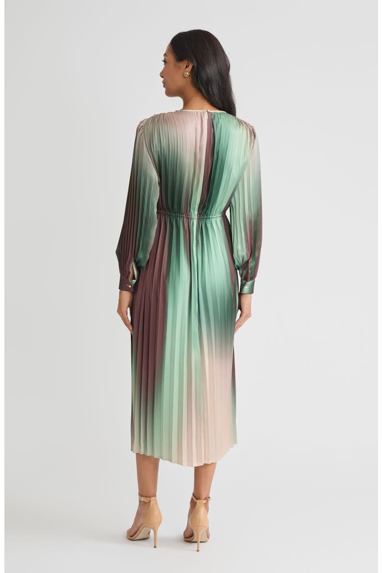 Pleated Ombre Crepe de Chine Maxi Dress, Alternate, color, Dark Ivy/Midnight Umber