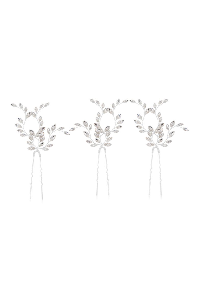 Fawn Set of 3 Swarovski Crystal Hair Pins, Main, color, SILVER