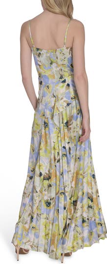 Floral Cowl Neck Satin Gown