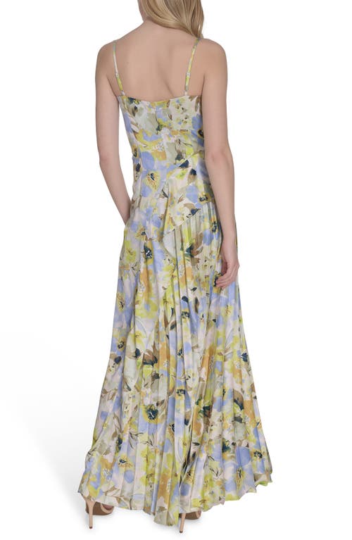 Vince Camuto Floral Cowl Neck Satin Gown In Blue Multi