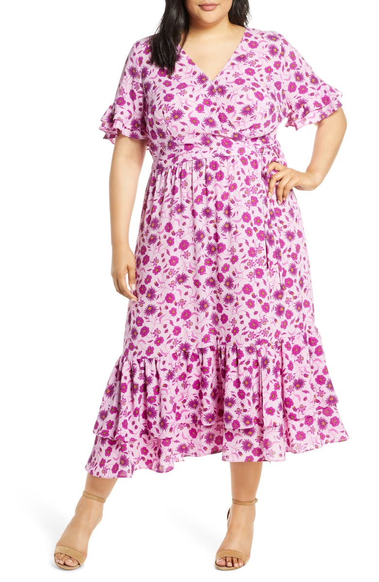 CeCe Moroccan Tile Ruffle Midi Dress, Main, color,