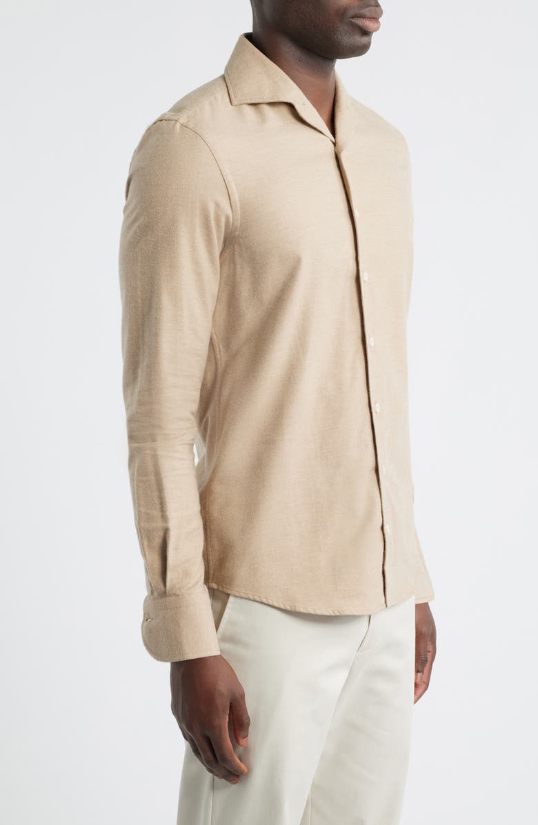 Aurélien Slim Fit Camp Collar Cotton & Cashmere Flannel Button-Up Shirt, Alternate, color, Beige