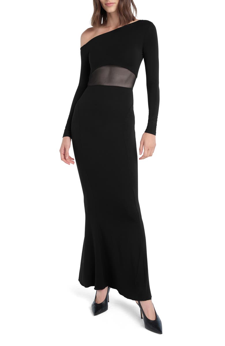 Favorite Daughter The Hold Me Asymmetric Long Sleeve Dress, Main, color, Black