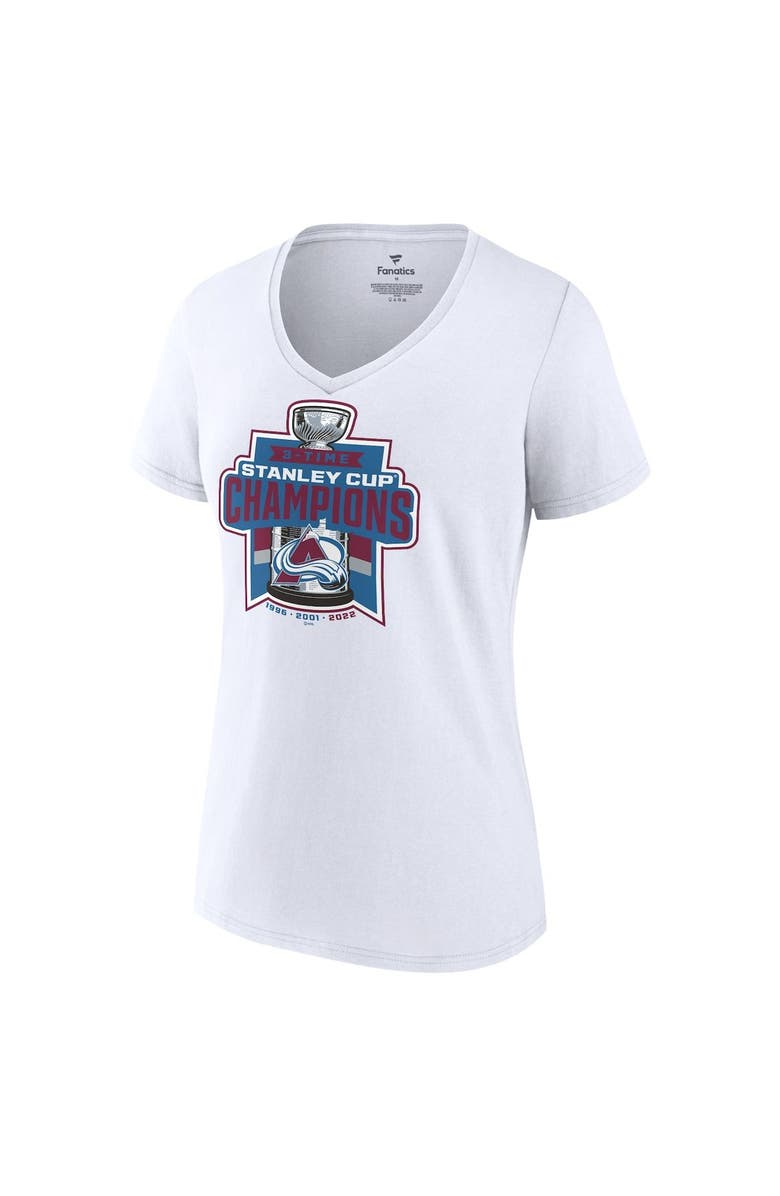 FANATICS Women's Fanatics Branded White Colorado Avalanche 3-Time Stanley Cup Champions V-Neck T-Shirt, Alternate, color, 