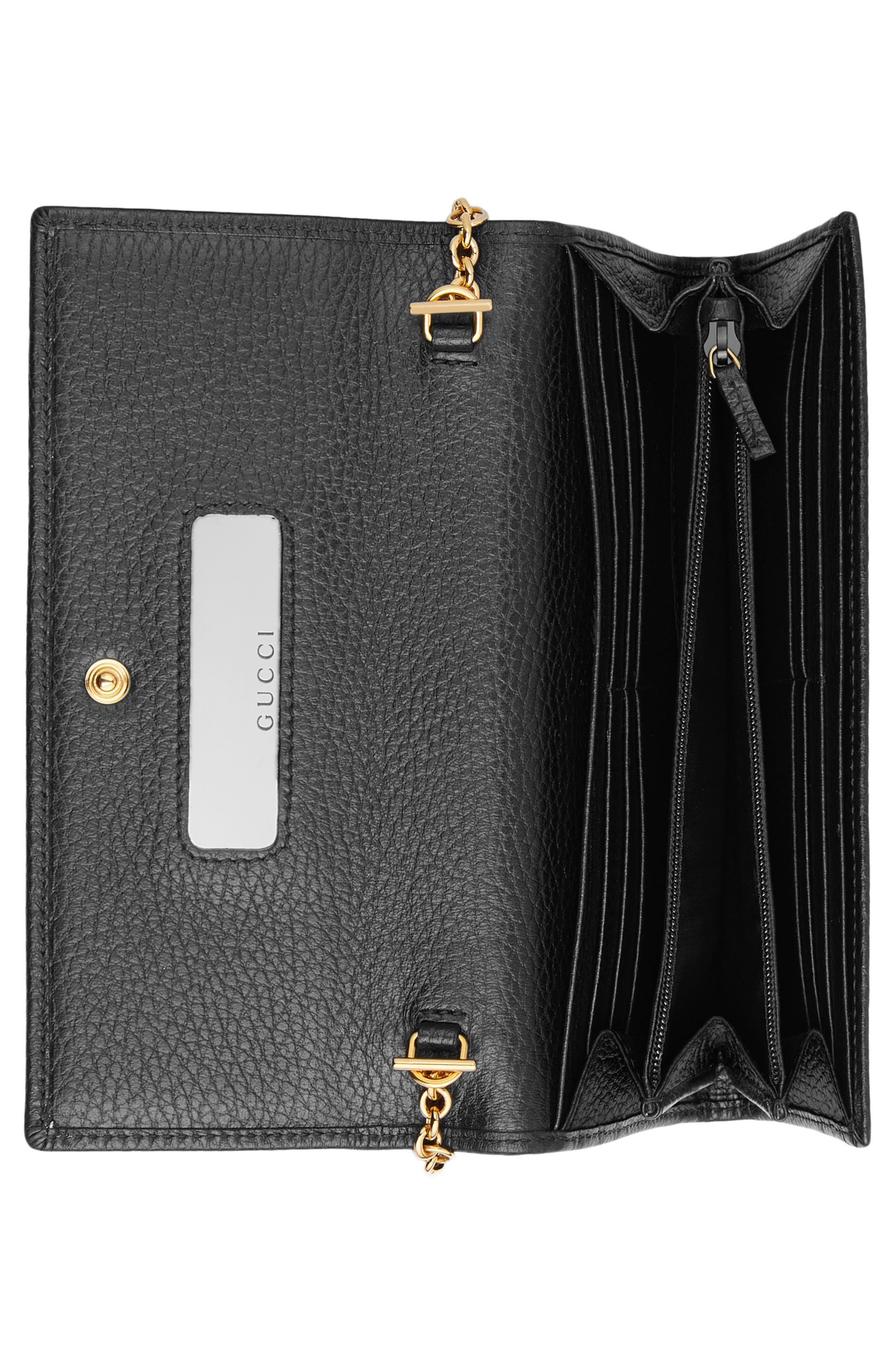 Petite Leather Continental Wallet on a Chain, Alternate, color, NERO