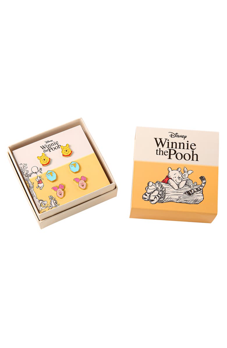 Disney Winnie the Pooh Stud Earring Set, Flash Plated, 3 Pairs, Alternate, color, Multi
