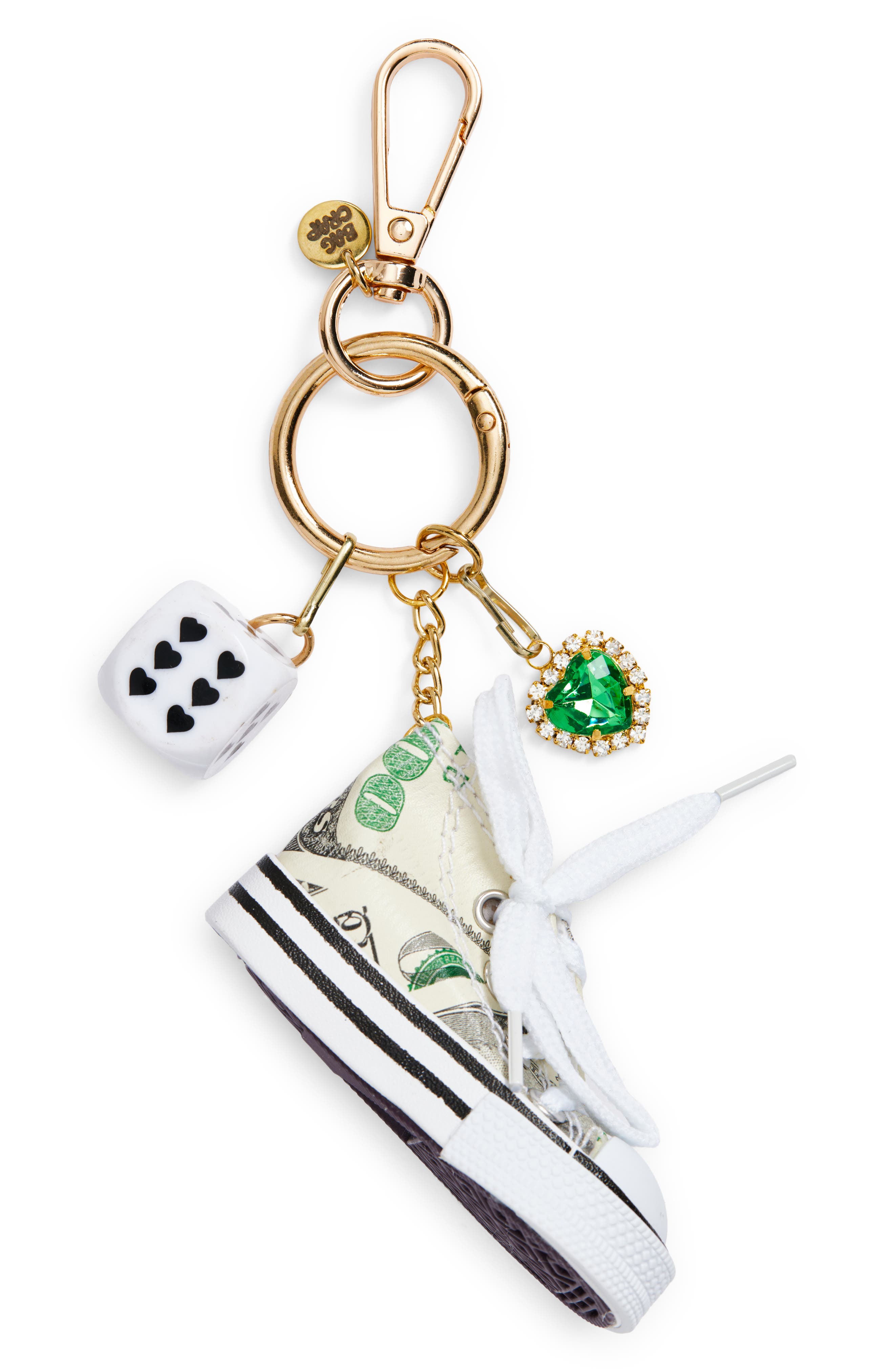 BAG CRAP Money Bags Bag Charm, Main, color, Ivory/ Green Multi