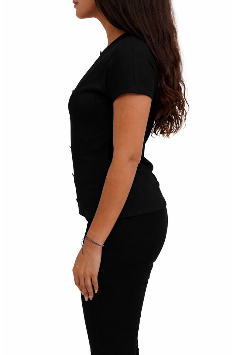Keyhole Button-Front Rib Top, Alternate, color, BLACK