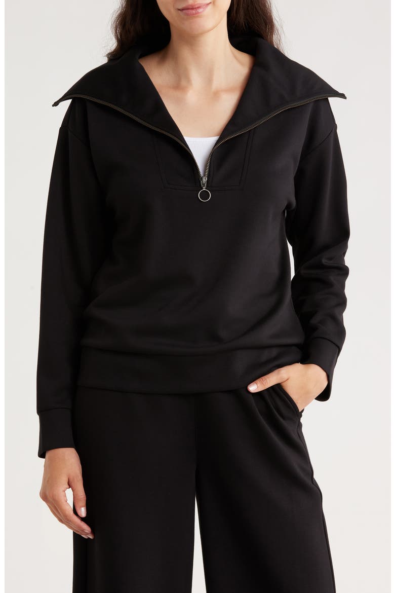 Quarter Zip Scuba Knit Sweatshirt, Main, color, BLACK