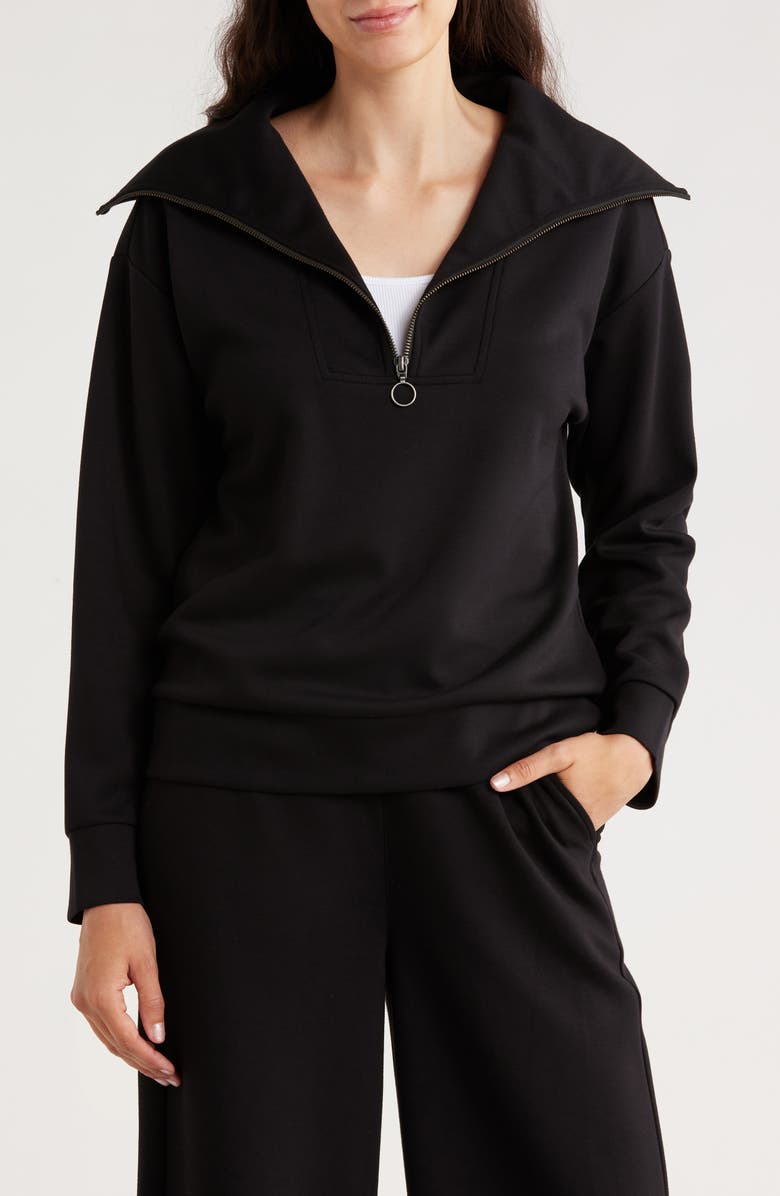 Caslon<sup>®</sup> Quarter Zip Scuba Knit Sweatshirt, Main, color, Black