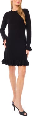 CeCe Ruffle Trim Long Sleeve Sweater Minidress