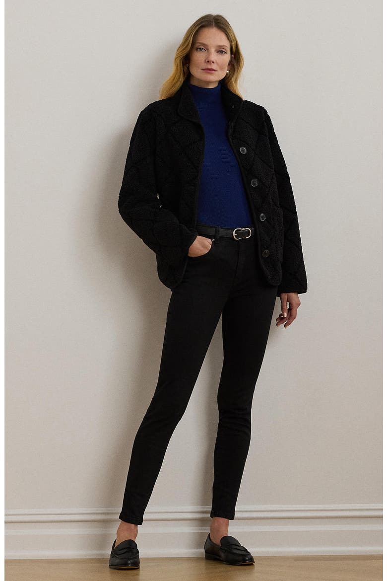 Quilted Faux Shearling Jacket, Alternate, color, BLACK