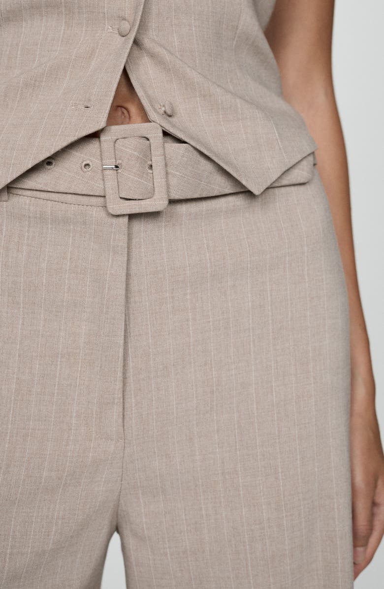 MANGO Chalk Stripe Belted Crop Wide Leg Pants, Alternate, color, Beige