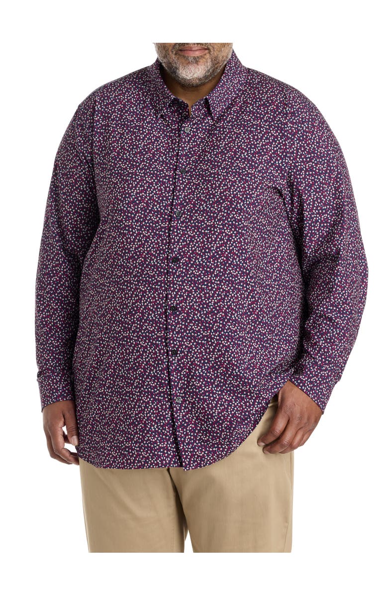 Perry Ellis Big & Tall Micro Floral Patterned Sport Shirt, Alternate, color, Zinfandel