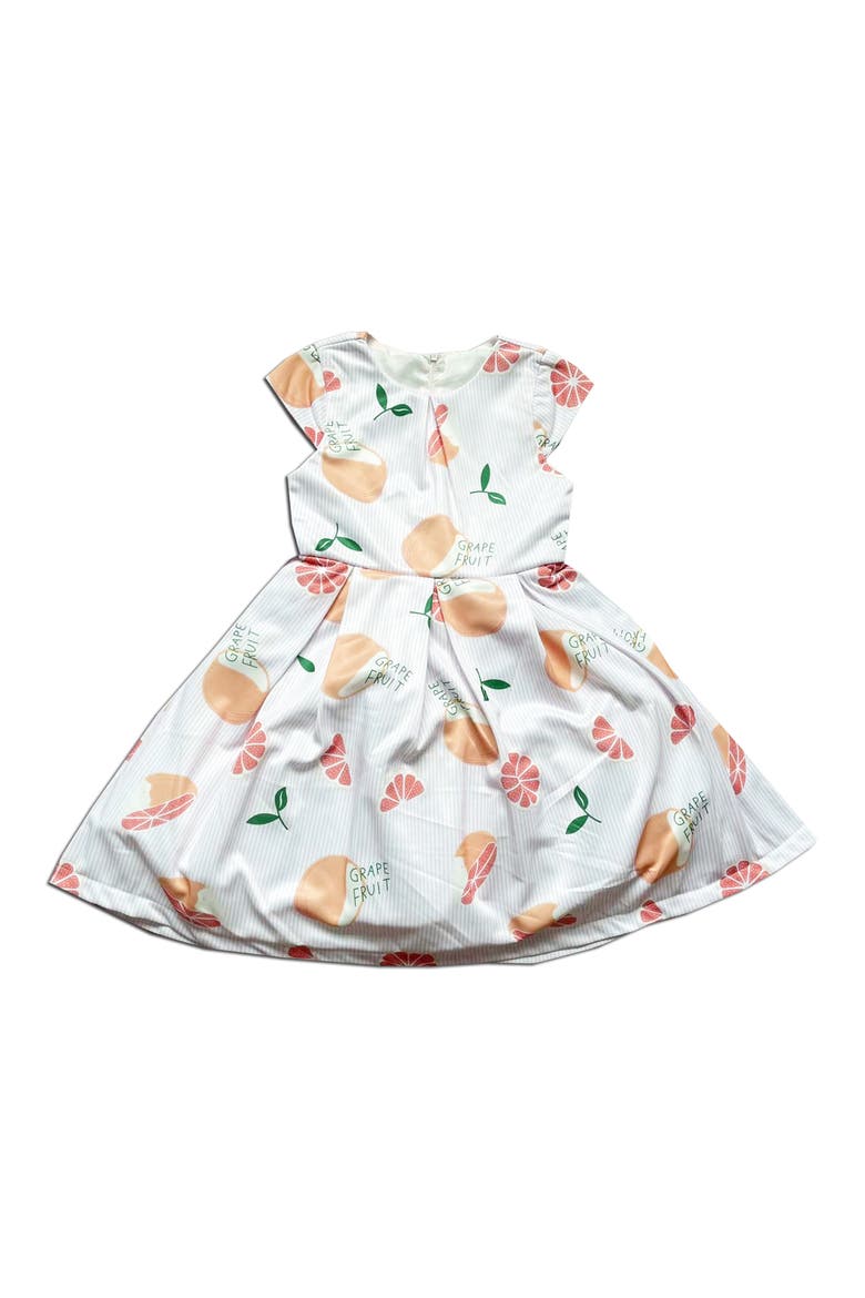 Kids' Grapefruit Print Pleated Dress, Main, color, WHITE