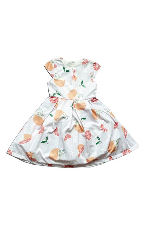 Kids' Grapefruit Print Pleated Dress