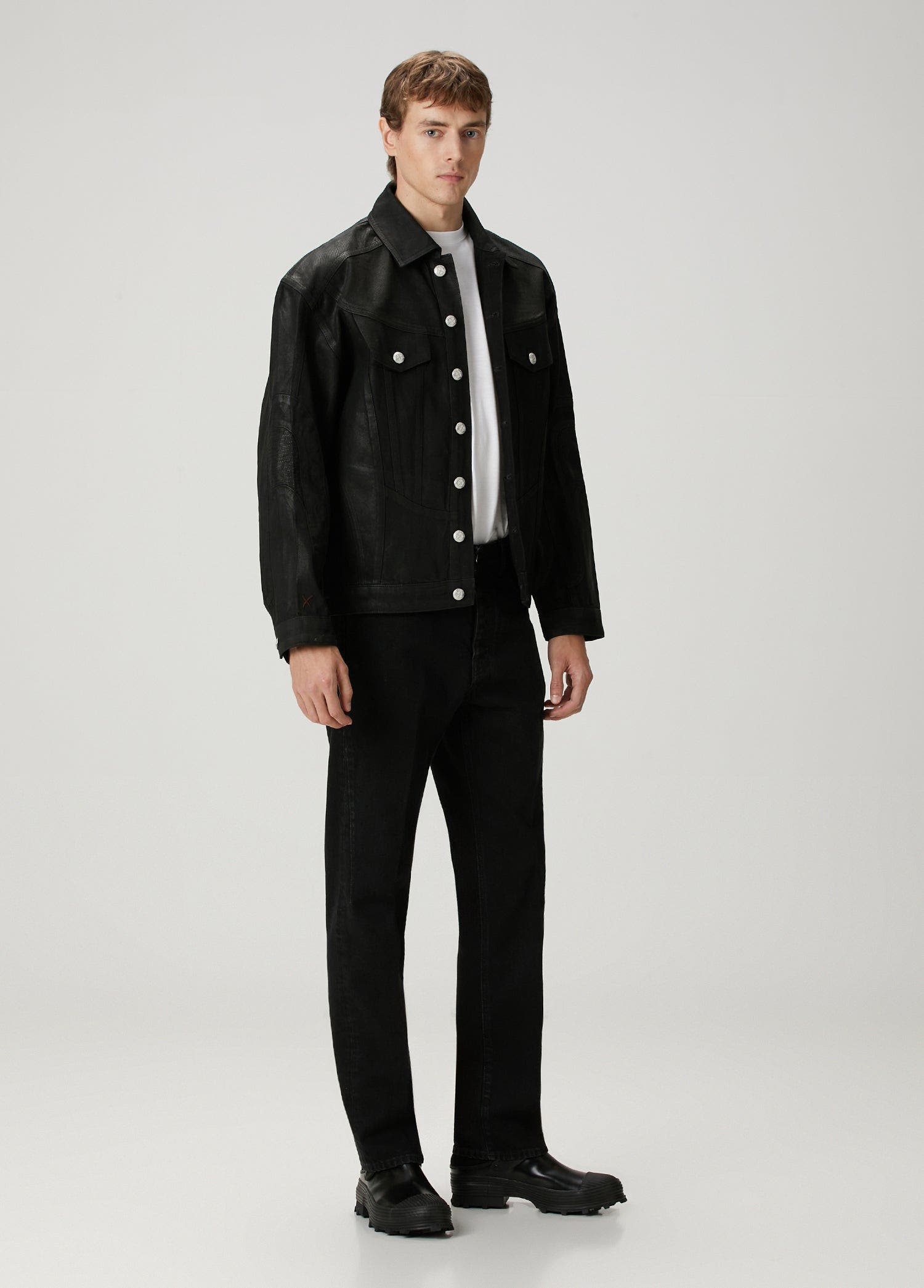 Pure Cotton Shiny Coated Men Denim Jacket - image 2
