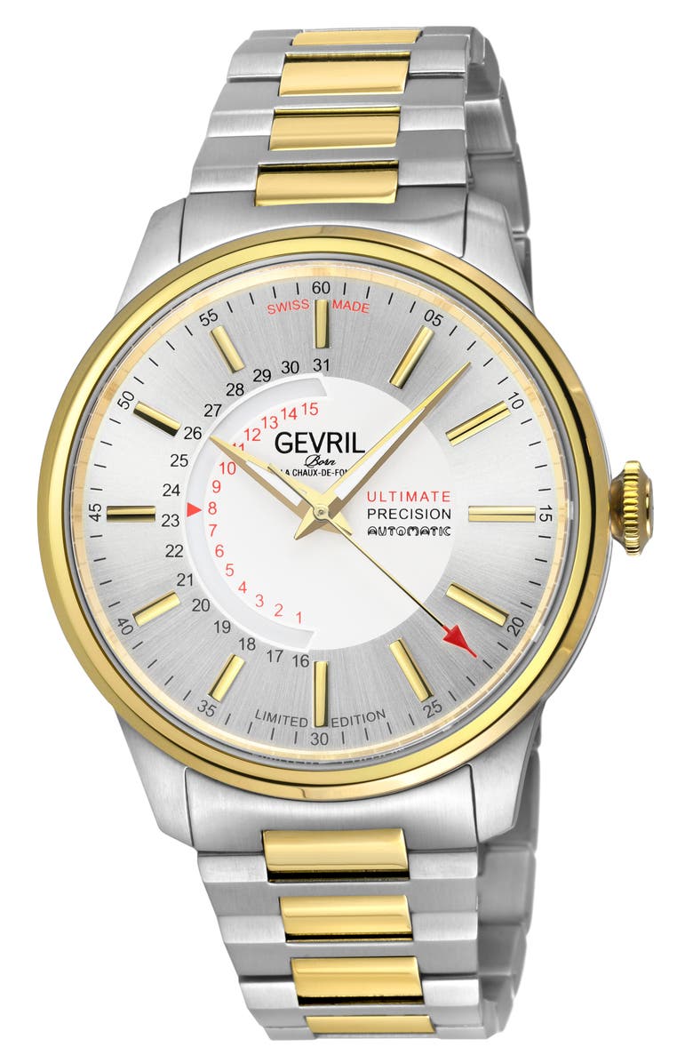GEVRIL Guggenheim Automatic Bracelet Watch, 44mm, Main, color, Two Tone Stainless Steel