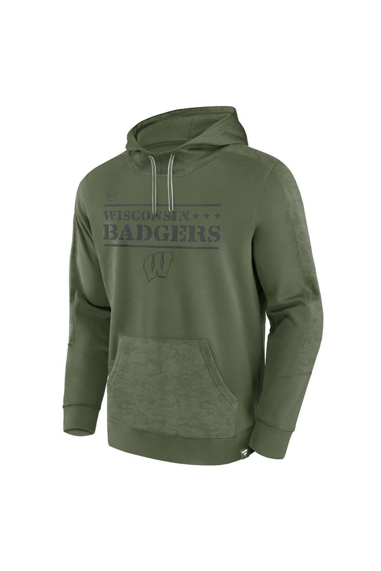 Men's Fanatics Branded Olive Wisconsin Badgers OHT Military Appreciation Stencil Pullover Hoodie, Alternate, color, Olive