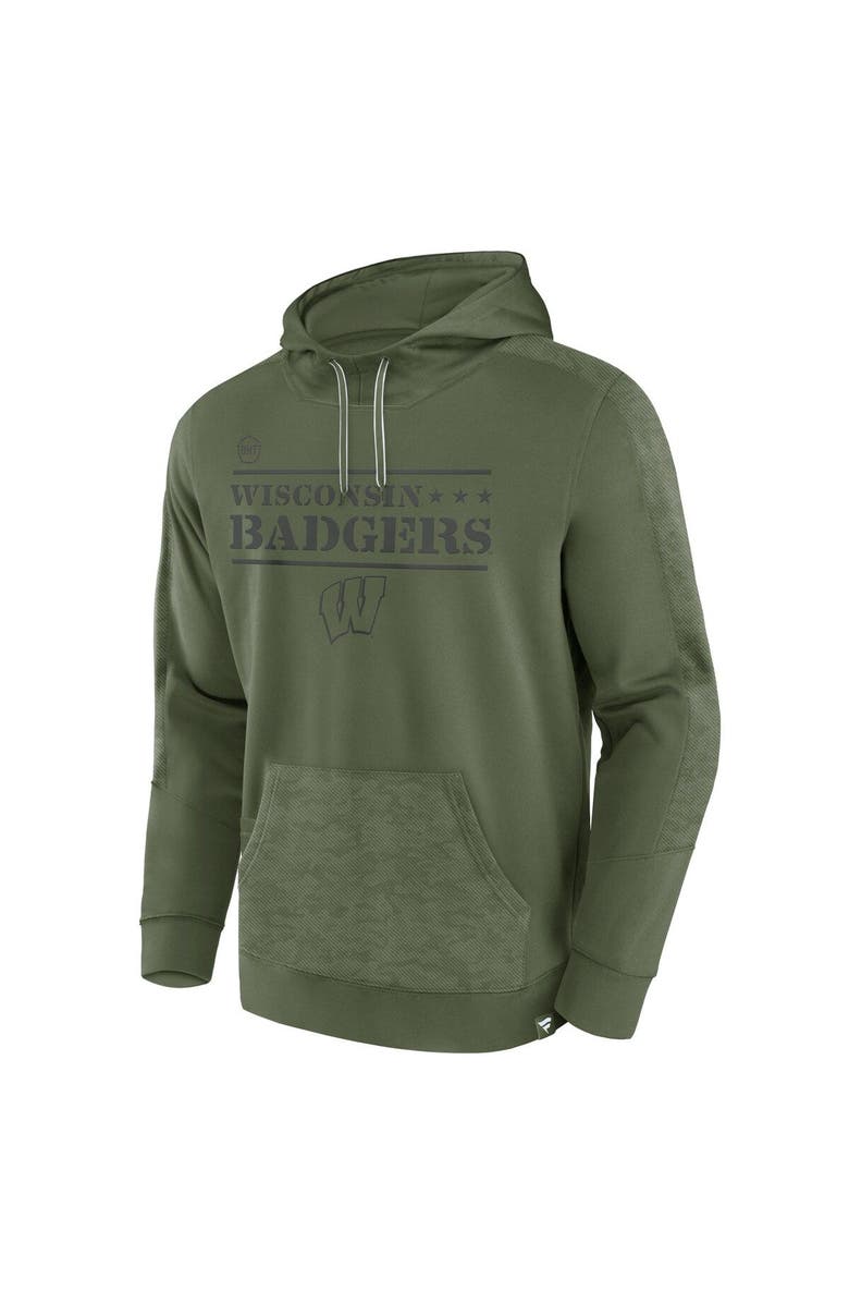 FANATICS Men's Fanatics Branded Olive Wisconsin Badgers OHT Military Appreciation Stencil Pullover Hoodie, Alternate, color, 