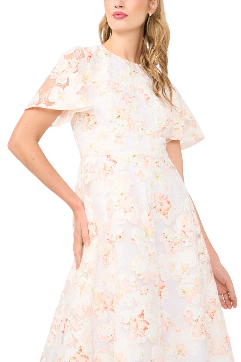 Natalia Floral Flare Midi Dress, Alternate, color, ROSE BISQUE
