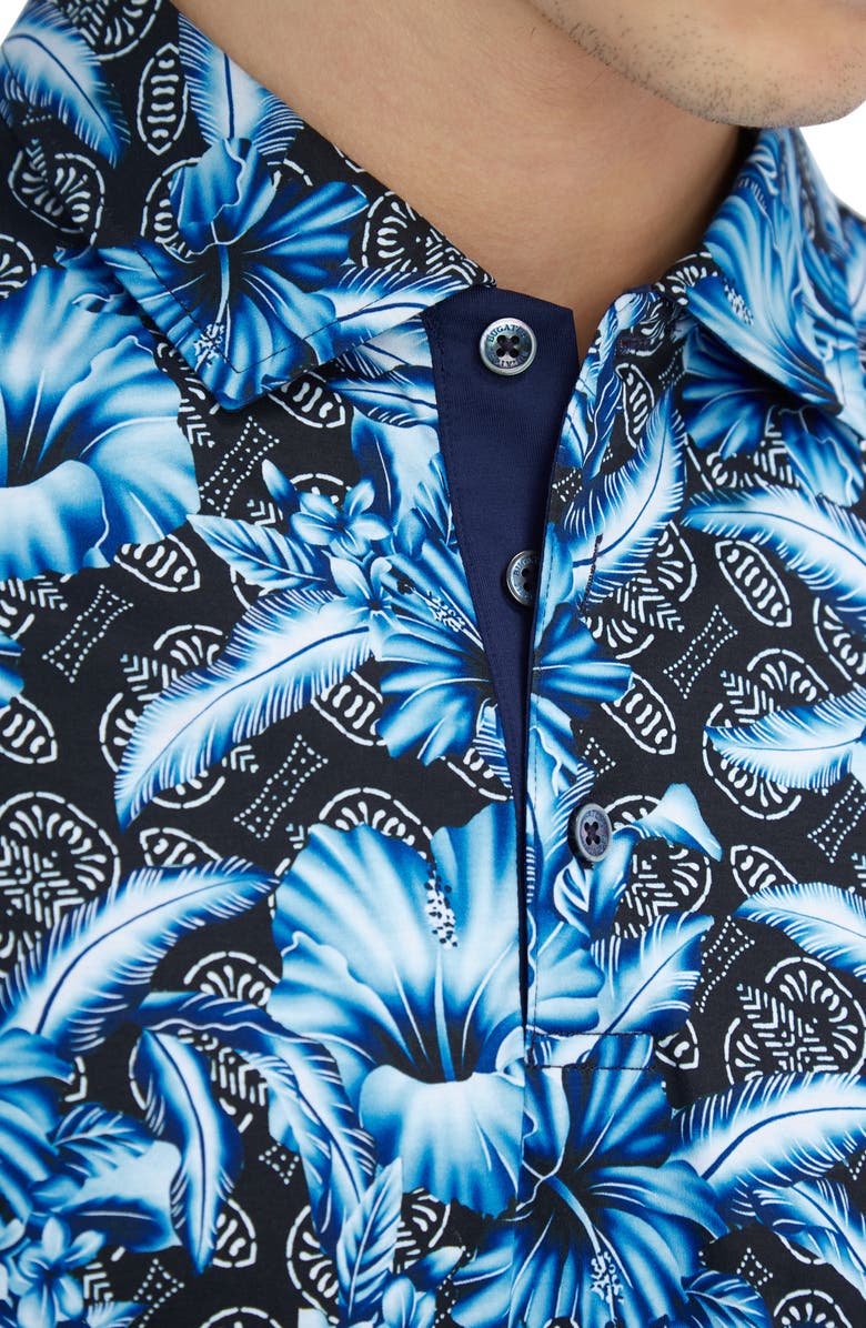 Bugatchi Hendrix Digital Floral Print Pima Cotton Polo, Alternate, color, Navy