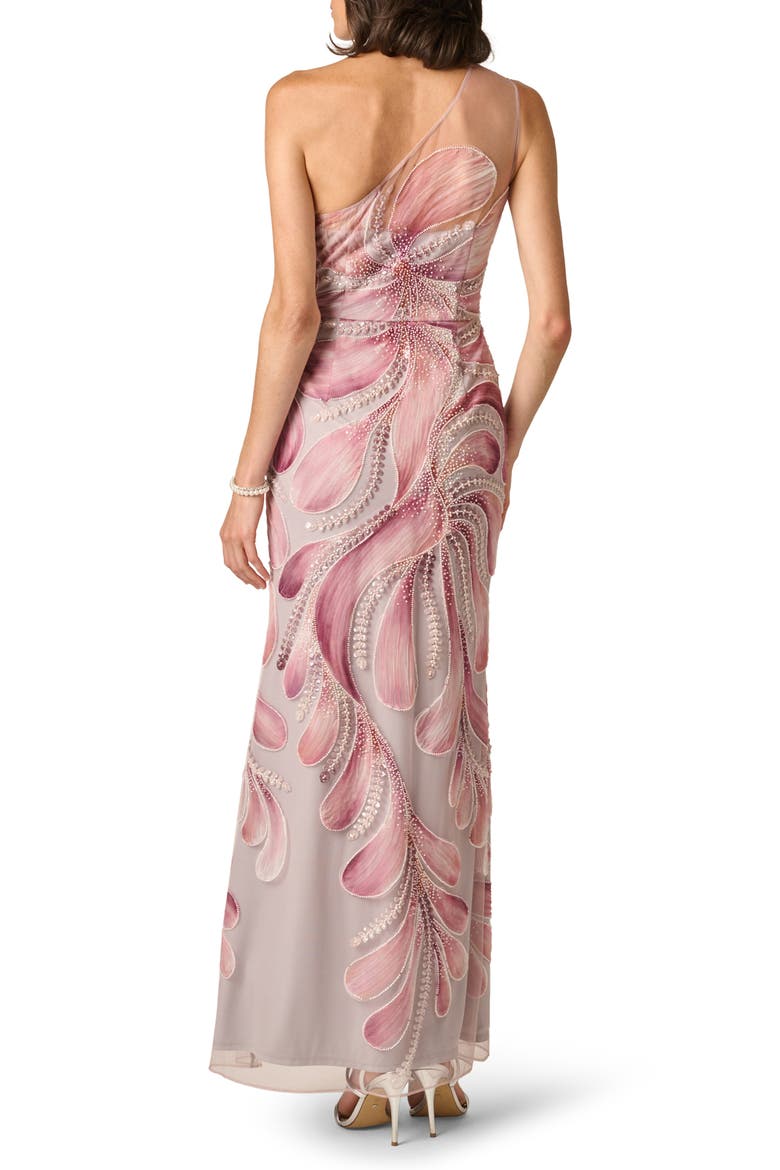 Soutache Mesh One-Shoulder Gown, Alternate, color, PINK MULTI