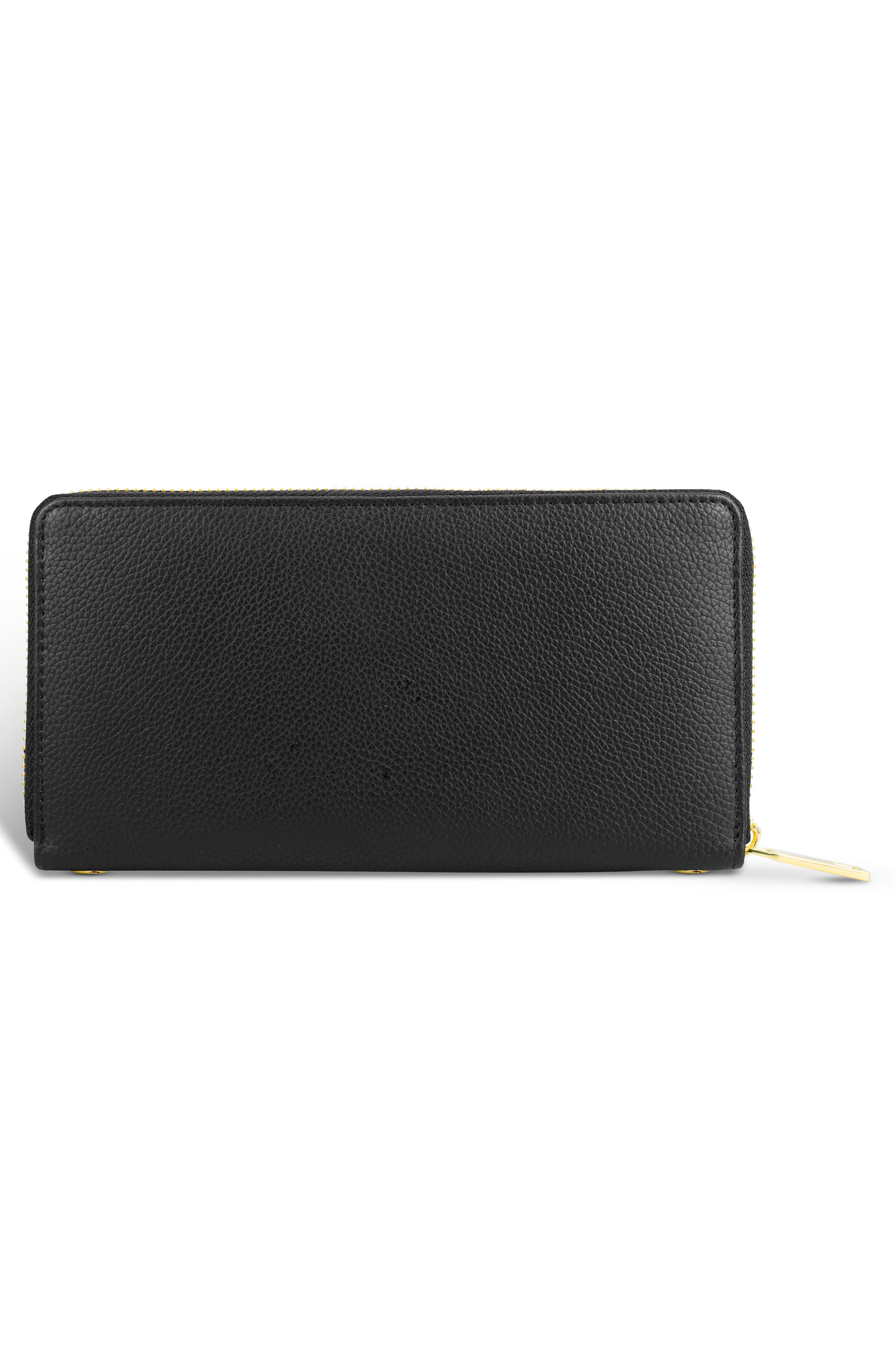 Leather Zip Around Clutch, Alternate, color, BLACK