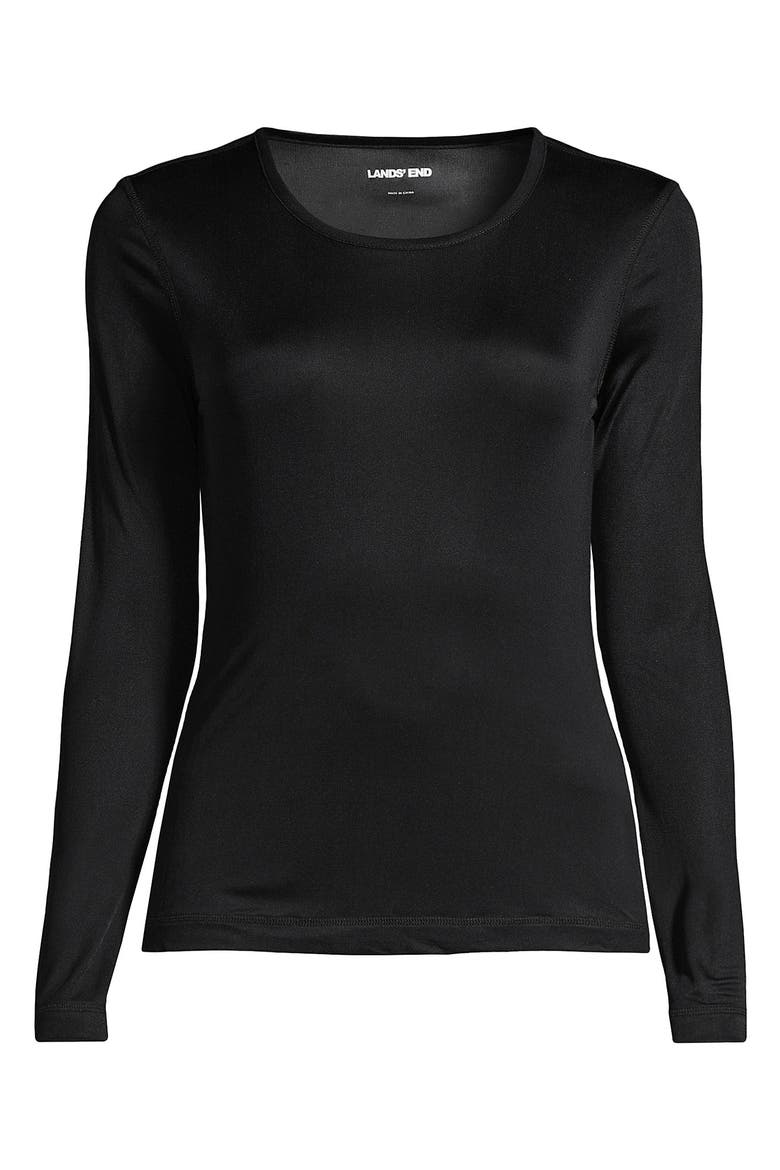 Silk Interlock Long Sleeve Crewneck Long Underwear Top, Alternate, color, Black