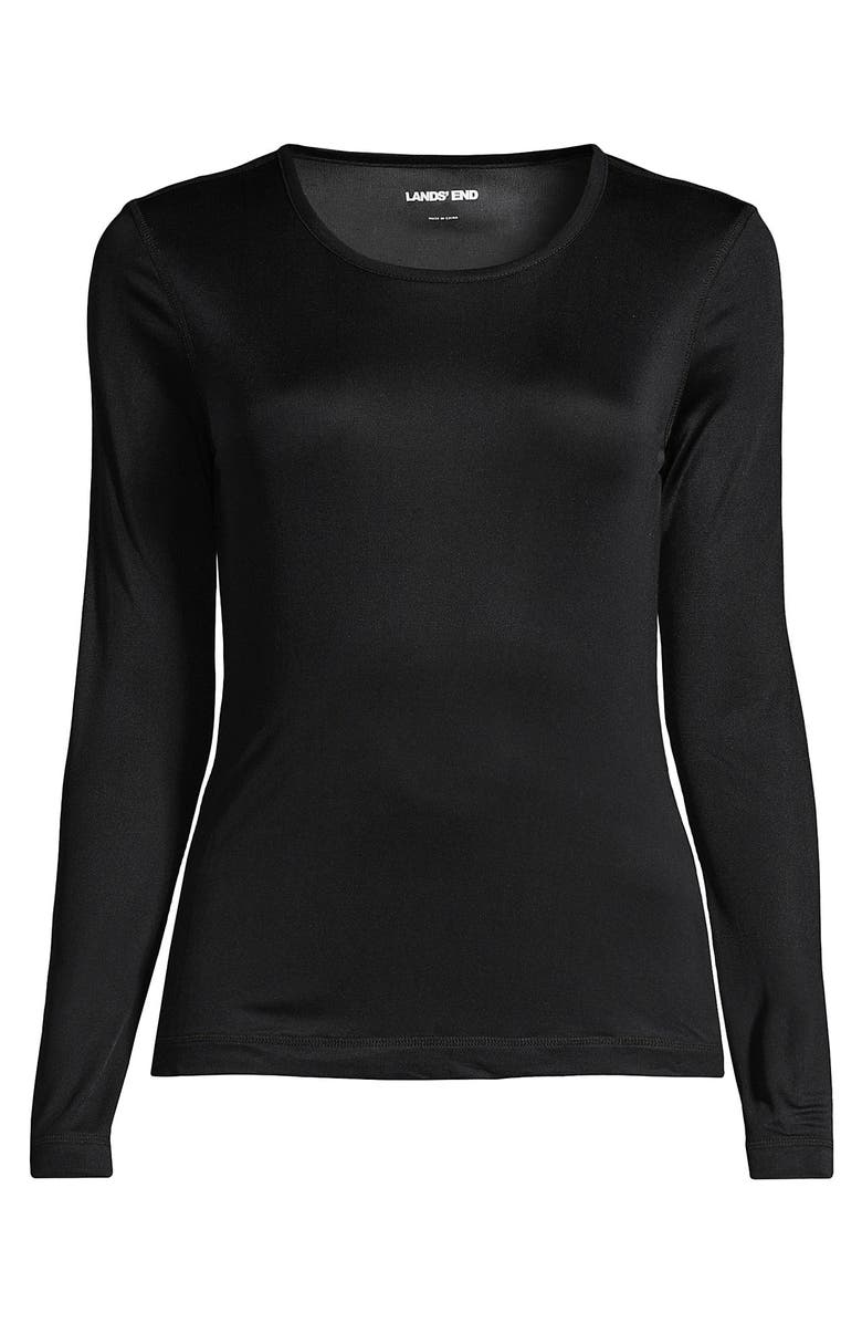 Lands' End Silk Interlock Long Sleeve Crewneck Long Underwear Top, Alternate, color, Black