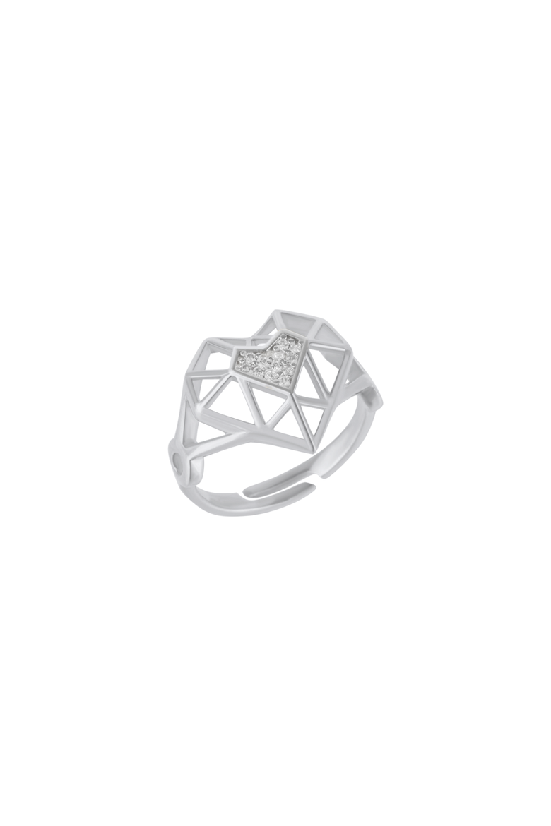 Geometric Heart Adjustable Ring in Sterling Silver, Main, color, Silver