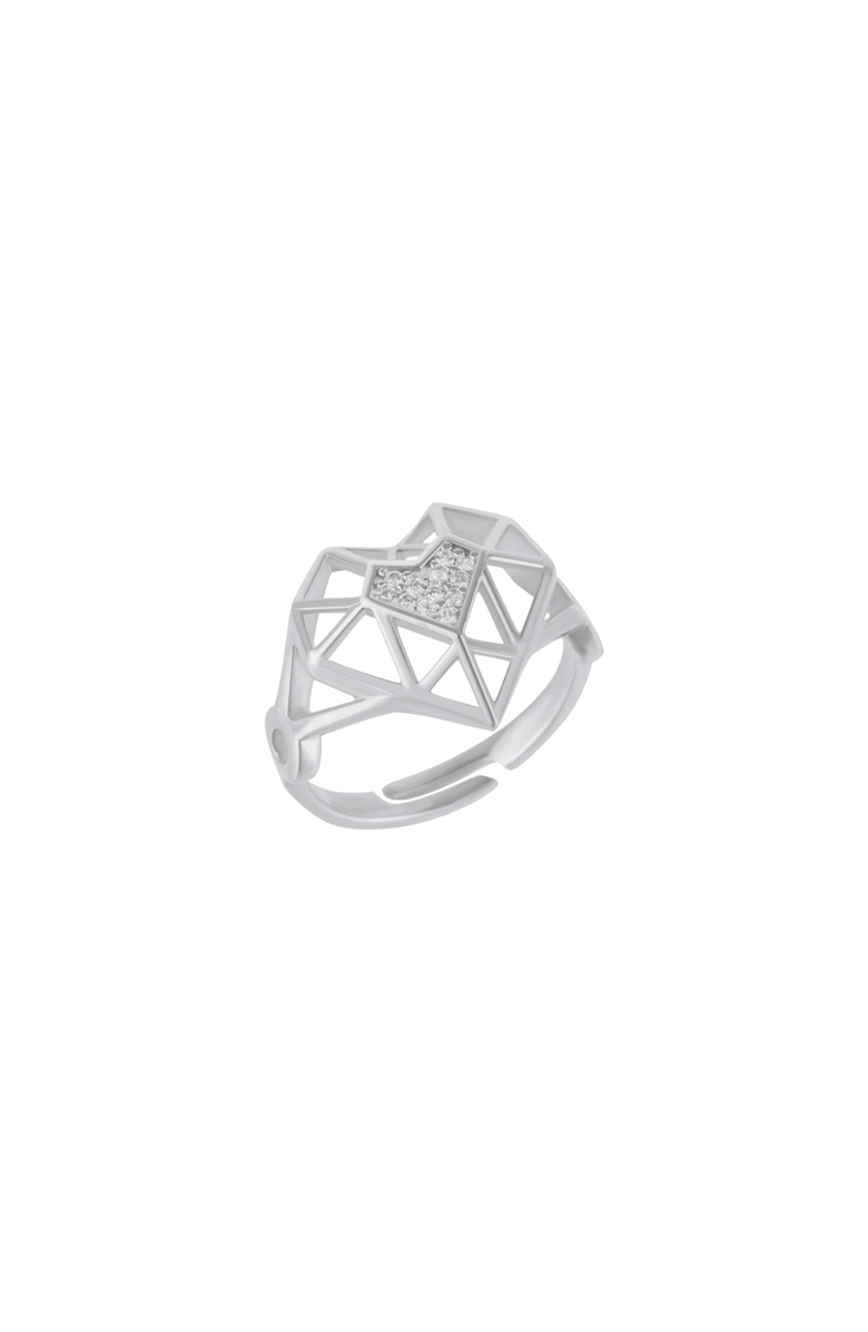 Spero London Geometric Heart Adjustable Ring in Sterling Silver, Main, color, Silver
